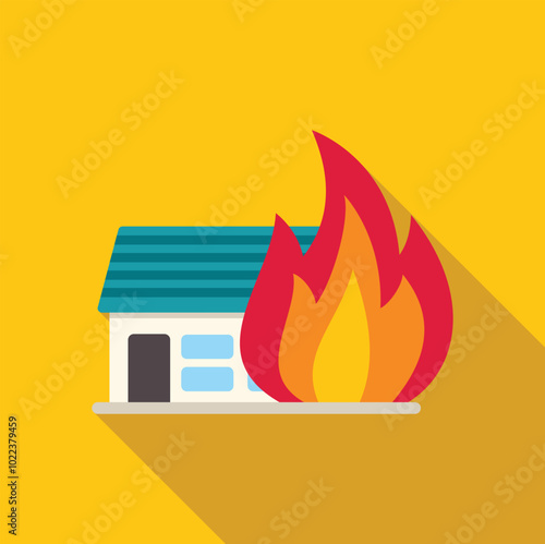 Big red and orange flames are burning next to a small residential house