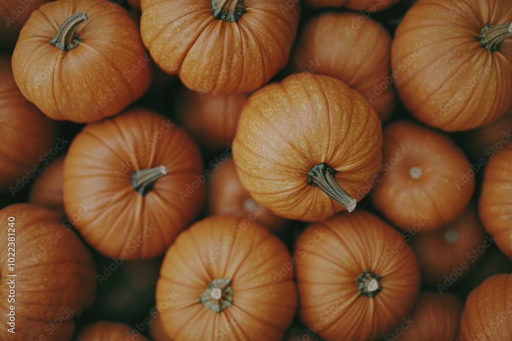 Ripe fall pumpkins in warm lighting, top view. Halloween or Thanksgiving card template Ripe fall pumpkins in warm lighting, top view. Halloween or Thanksgiving card template