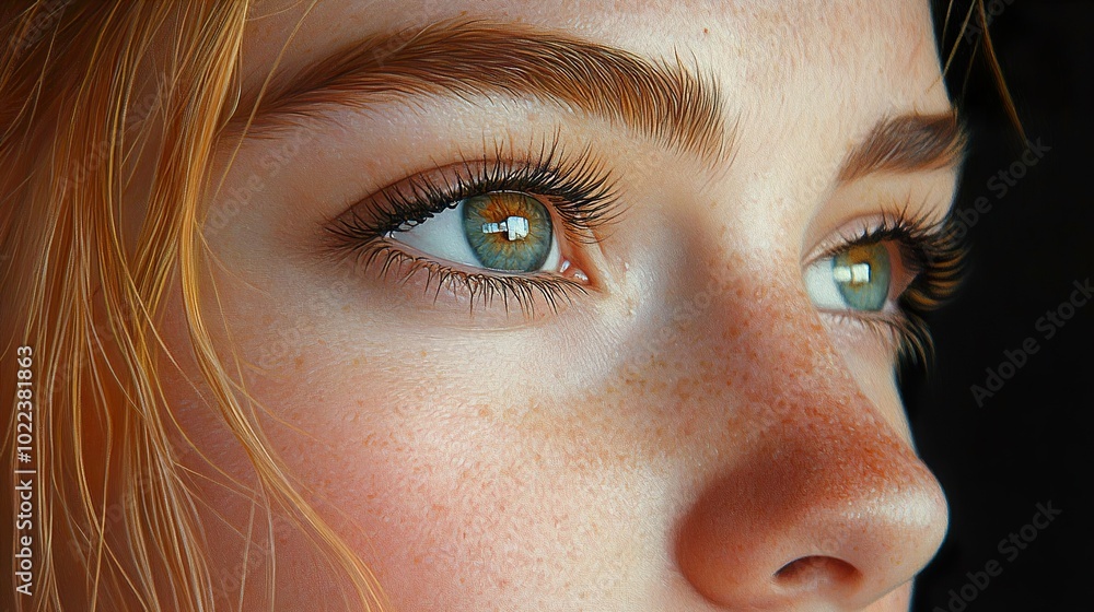 Close Up Portrait of a Woman with Green Eyes and Freckles Close Up Portrait of a Woman with Green Eyes and Freckles