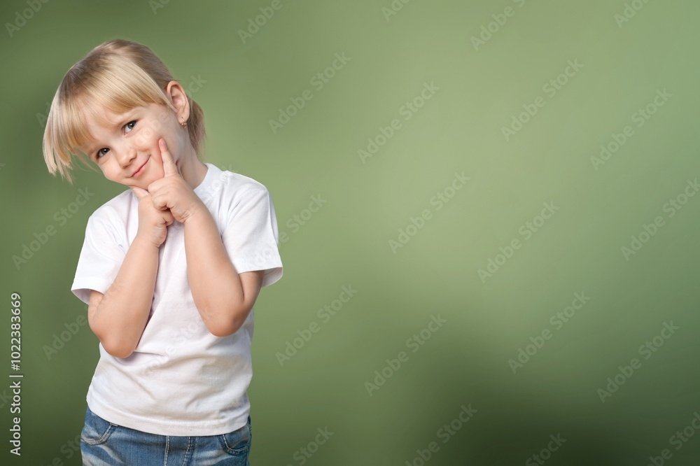Portrait of smart small kid raising finger Portrait of smart small kid raising finger