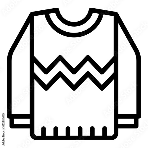 Sweater outline icon representing warm clothing for cold weather in winter