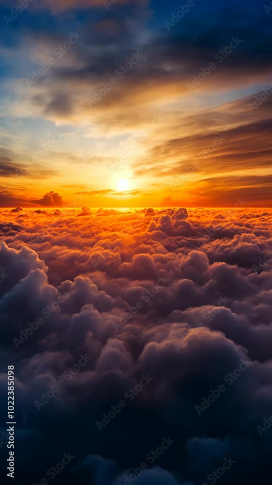 Cloudscape view with vibrant sunset above the clouds, serene sky. Dreamy nature and tranquility concept Cloudscape view with vibrant sunset above the clouds, serene sky. Dreamy nature and tranquility concept