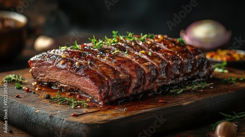 Fototapeta Naklejka Na Ścianę i Meble -  a large piece of meat sitting on top of a wooden cutting board