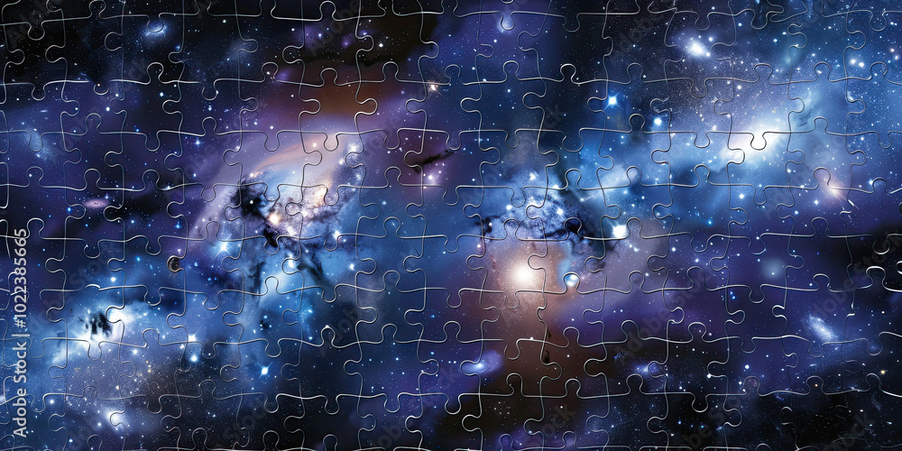 Starry Night Puzzle with Missing Pieces Revealing a Cosmic Void Behind