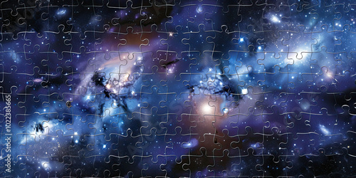 Obraz na płótnie Starry Night Puzzle with Missing Pieces Revealing a Cosmic Void Behind w salonie