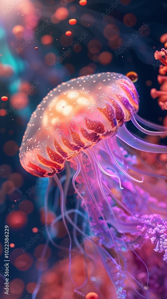 Vibrant Jellyfish in the Ocean: A Close-Up View Vibrant Jellyfish in the Ocean: A Close-Up View