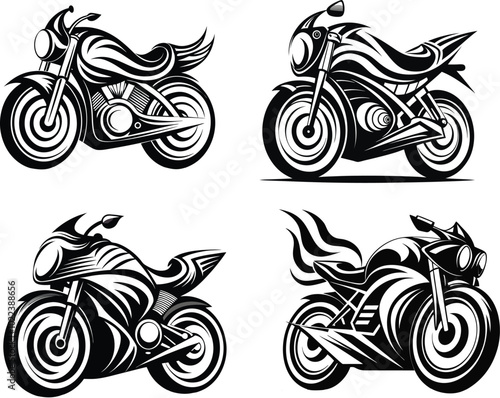 Stylized Motorcycle Vector Art Designs Silhouette