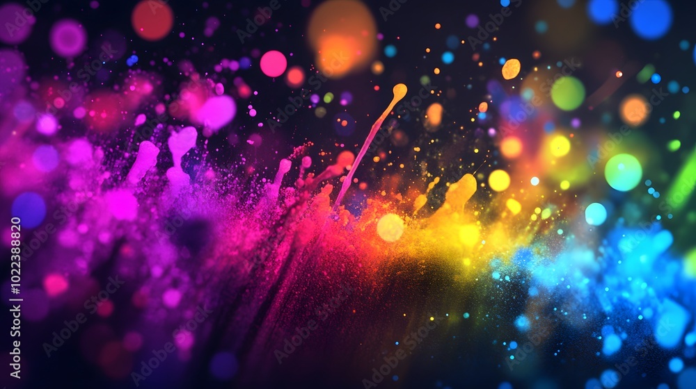 A splash of neon colors on a dark background, creating a glowing effect.
A splash of neon colors on a dark background, creating a glowing effect.