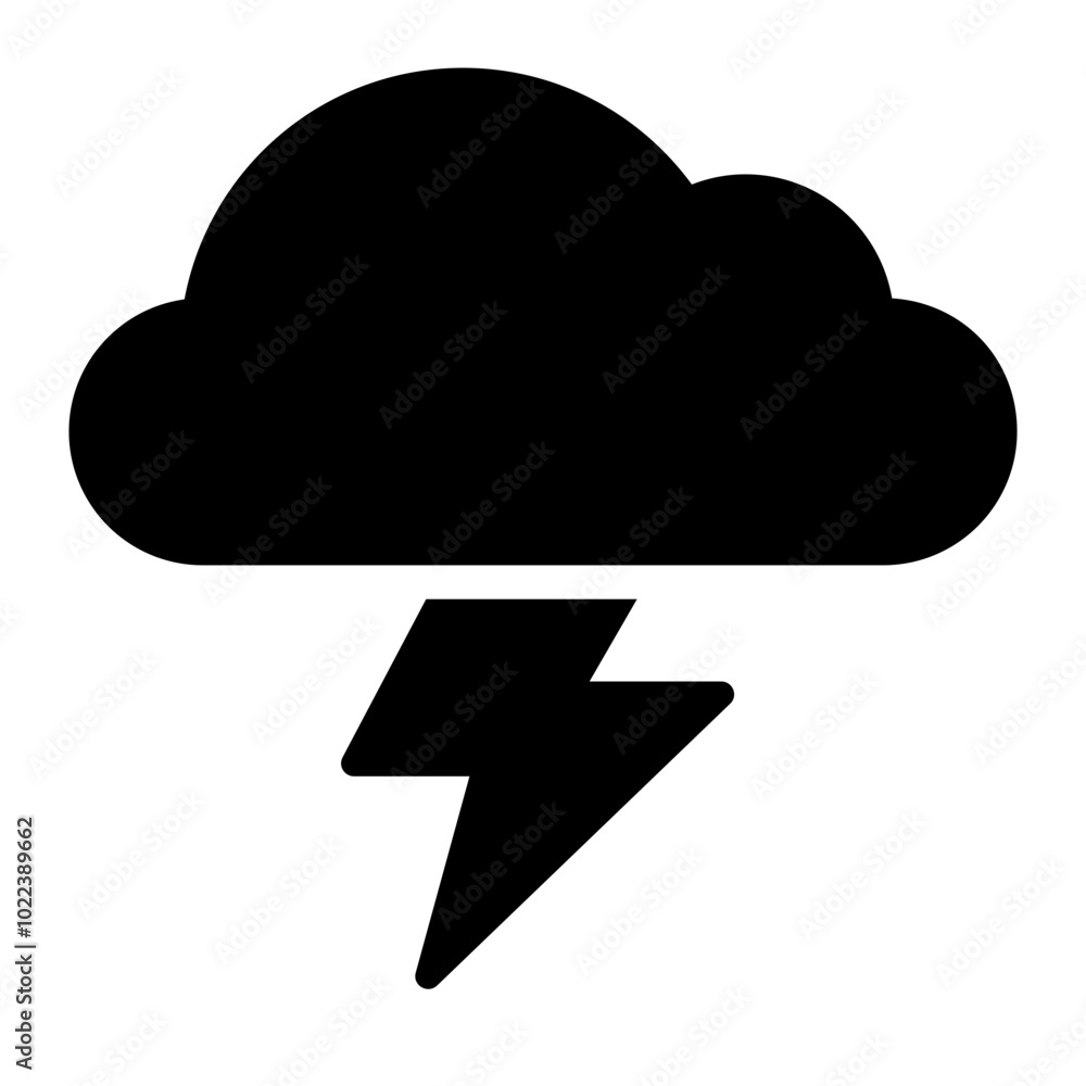 Thunder glyph icon symbolizing lightning, power, and stormy weather Thunder glyph icon symbolizing lightning, power, and stormy weather