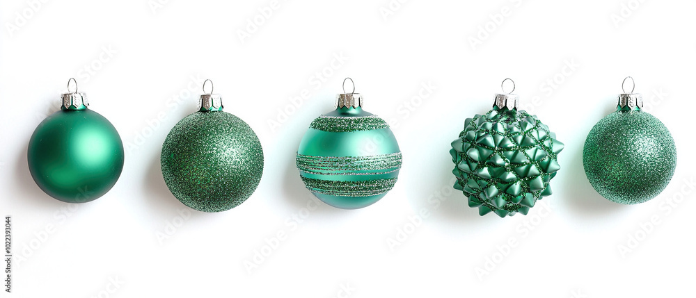 green christmas decorations on white background green christmas decorations on white background