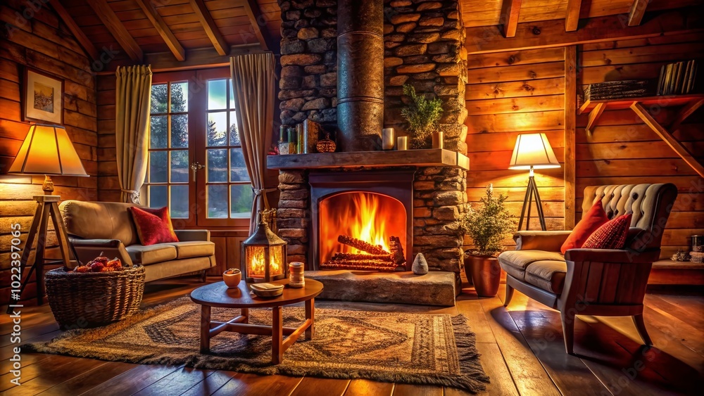 Cozy Fireplace Flames: Documenting the Warmth of Burning Wood in a Rustic Setting Cozy Fireplace Flames: Documenting the Warmth of Burning Wood in a Rustic Setting