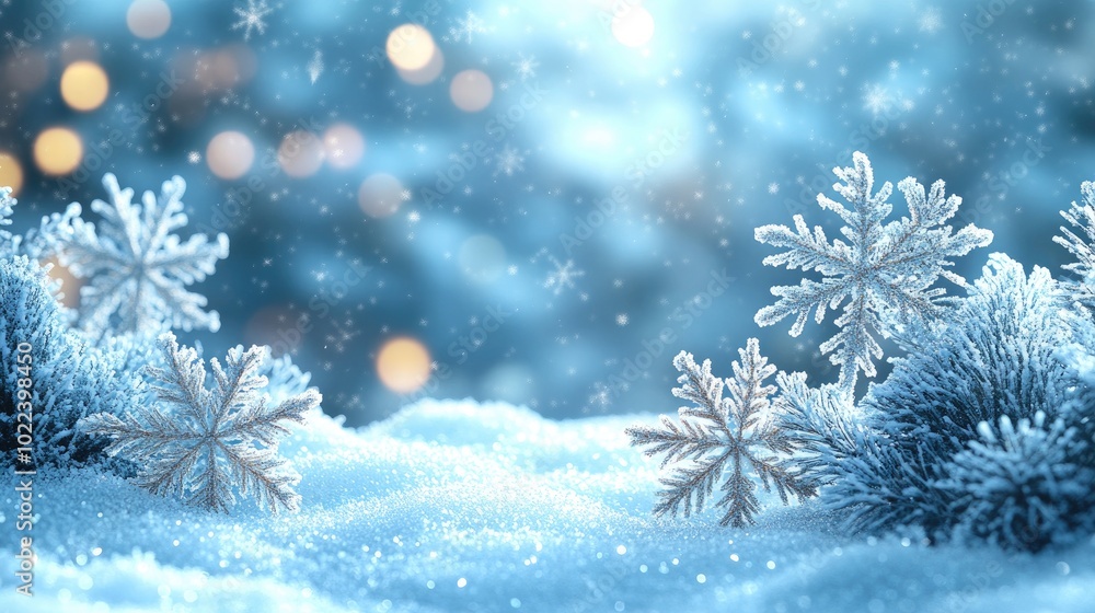 Christmas background featuring snowy pine branches and falling snow Christmas background featuring snowy pine branches and falling snow