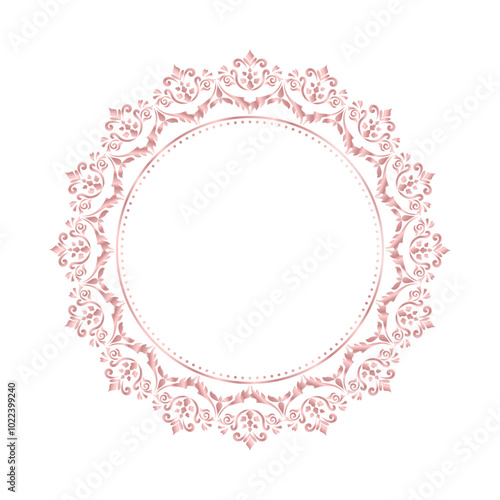 Damask Round Wreath rose gold circular round ornament flower Abstract pattern, Classical Victorian traditional style, illustration Vintage Design, Floral frames, Mandala, Antique, Moroccan frame