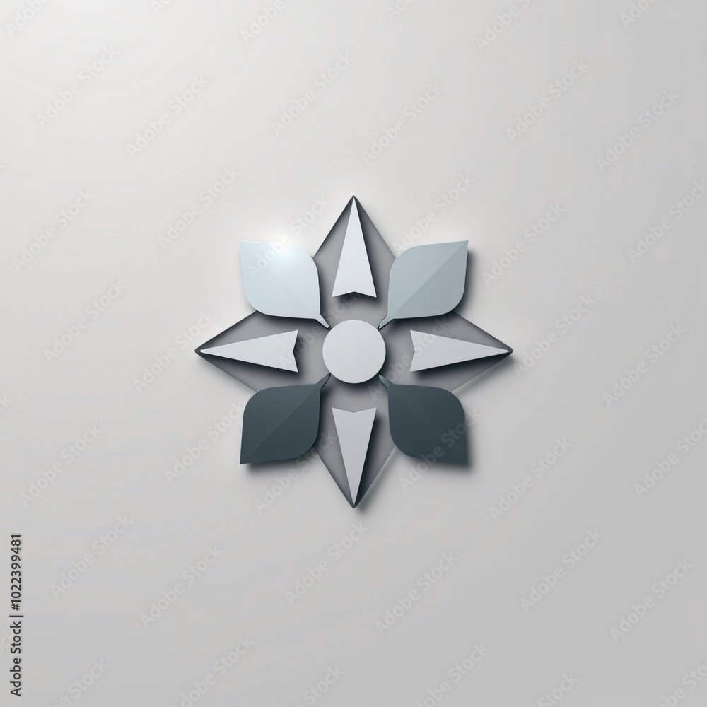 Stylized geometric flower design in various shades of gray set against a light background Stylized geometric flower design in various shades of gray set against a light background
