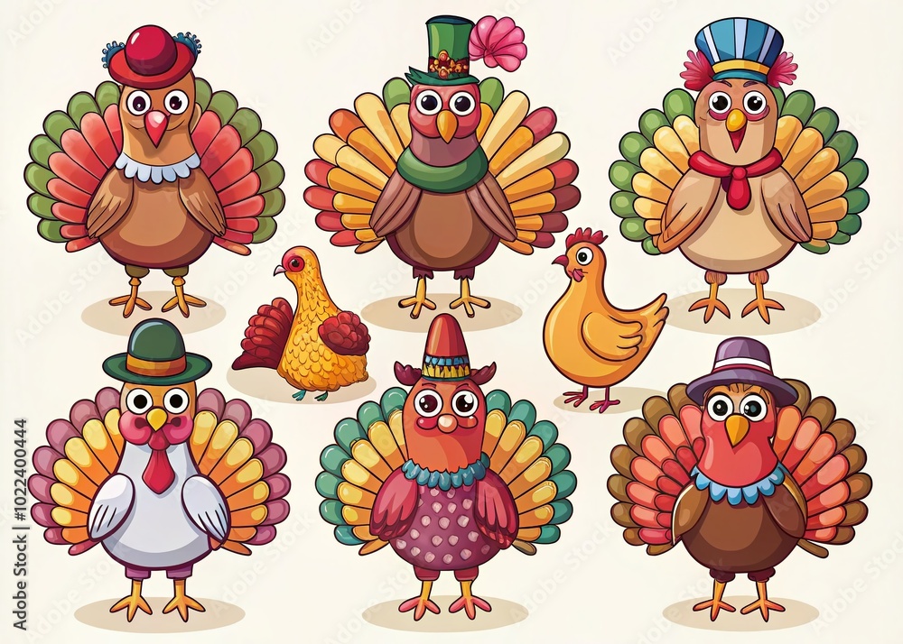 Cute Hand-Drawn Turkey Icons for Thanksgiving Celebrations - Vector Illustrations Cute Hand-Drawn Turkey Icons for Thanksgiving Celebrations - Vector Illustrations