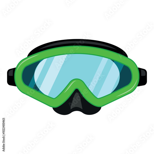 Green diving mask protective goggles for underwater swimming vector flat illustration