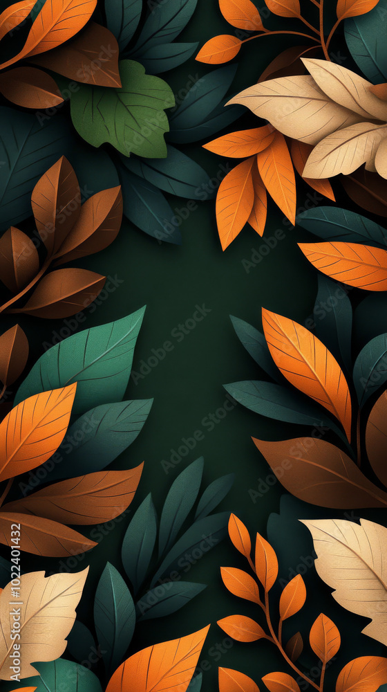 Autumn leaves in shades of green, orange, and brown create a beautiful abstract design. Autumn leaves in shades of green, orange, and brown create a beautiful abstract design.