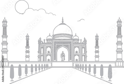 hand drawing illustration of Taj Mahal