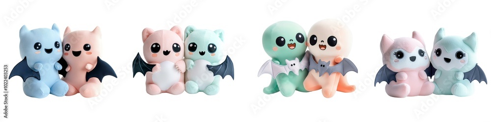 Cute plush dragon and creature toys with colorful fur and oversized eyes, arranged in pairs, appealing for kids and collectors. Cute plush dragon and creature toys with colorful fur and oversized eyes, arranged in pairs, appealing for kids and collectors.