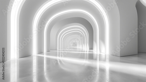 Illustration of corridor, archway, palace arch, light in tunnel, abstract