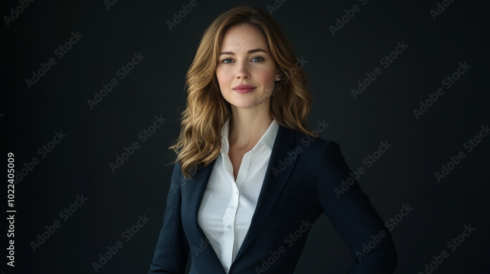Portrait of a Confident Woman in a Blue Suit and White Shirt Portrait of a Confident Woman in a Blue Suit and White Shirt