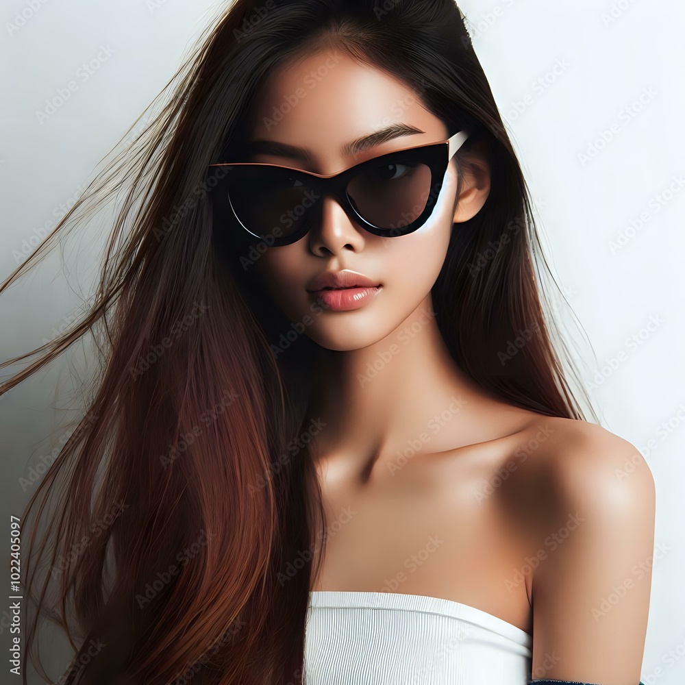 Elegant Brown Hair with Casual White Top Elegant Brown Hair with Casual White Top