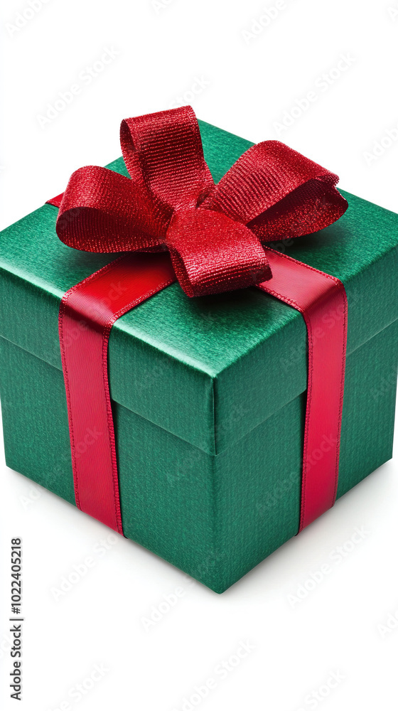 gift box. green gift box with red ribbon on isolated white background gift box. green gift box with red ribbon on isolated white background