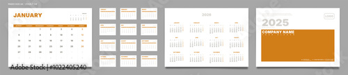 Set of 2025 Pages Monthly Calendar Planner Templates, Cover with Place for Photo, Company Logo, Annual. Design of Vector layout Calendar Pages size A4-21x29.7 cm in for print. Week start on Monday