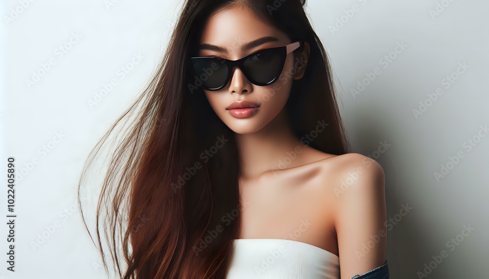 Elegant Brown Hair with Casual White Top Elegant Brown Hair with Casual White Top