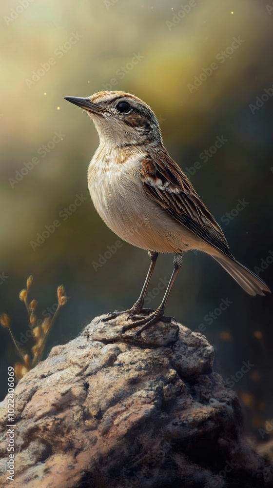 A Small Brown Bird Perched on a Rock in the Sun A Small Brown Bird Perched on a Rock in the Sun