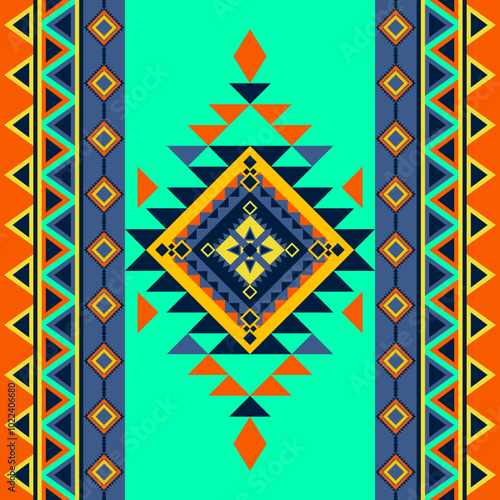 Dominant colors Tribal Navajo and Native American tribal pattern, Geometric Ethnic pattern with Navajo Aztec ethnic style textile texture tribal Aztec pattern fabric seamless Vector for textile, decor