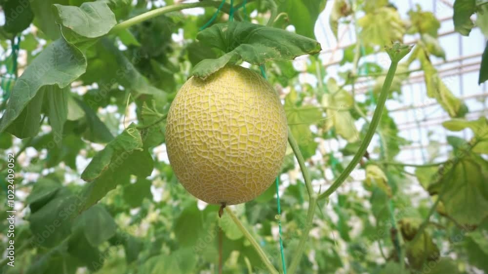 a close-up Inthanon Melon or golden emerald with pale green. organic melon or Netherlands melon ready to harvest in the greenhouse a close-up Inthanon Melon or golden emerald with pale green. organic melon or Netherlands melon ready to harvest in the greenhouse