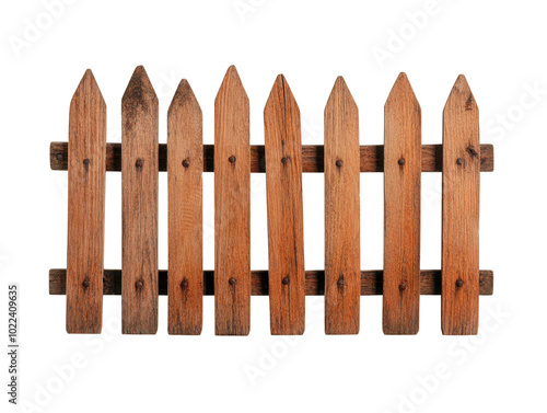 Rustic wooden fence isolated on white background for design and decoration projects