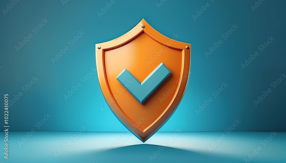 A shiny orange shield symbol with a checkmark, set against a blue background, representing security and verification concepts. A shiny orange shield symbol with a checkmark, set against a blue background, representing security and verification concepts.