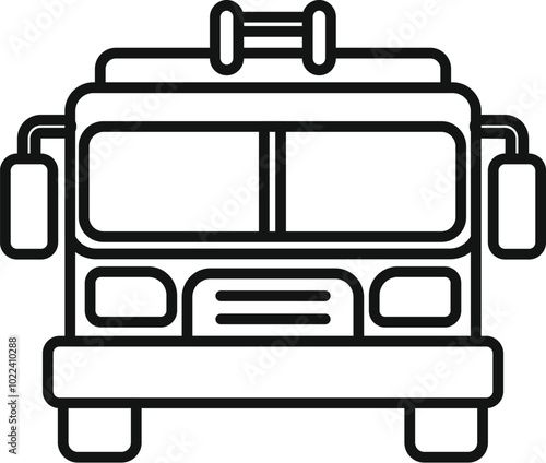 Simple and minimalist firetruck front view line icon, ideal for representing firefighting, emergency response, and rescue services