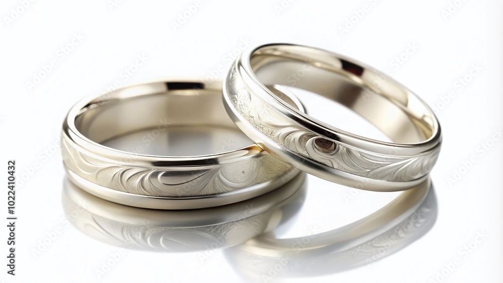 Elegant White Gold Wedding Rings Isolated on White - Stunning Low Light Photography for Engagement and Marriage Elegant White Gold Wedding Rings Isolated on White - Stunning Low Light Photography for Engagement and Marriage