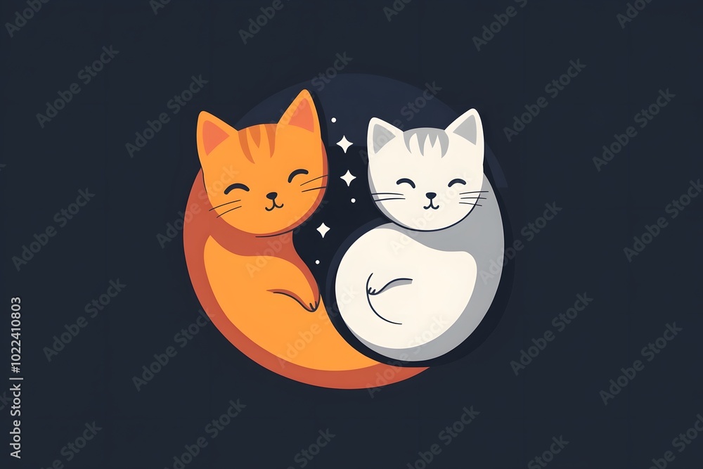 Fototapeta premium Two Smiling Cats Forming a Yin Yang Symbol