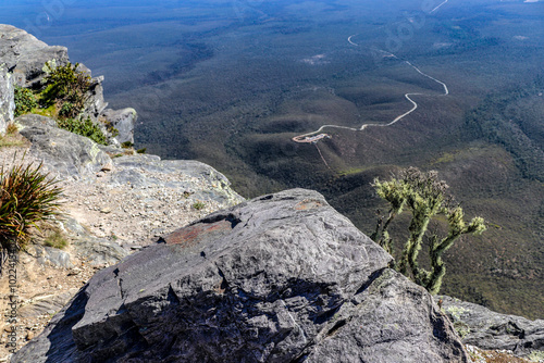 View from the summit of Bluff Knoll with the carpark and the road below. Stirling Ranges Western Australia. photo