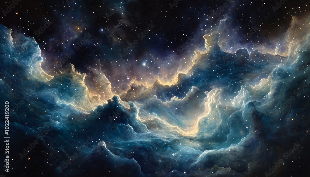 Fototapeta premium A stunning cosmic scene featuring vibrant clouds of gas and stars set against a dark, expansive background, evoking the beauty of the universe.