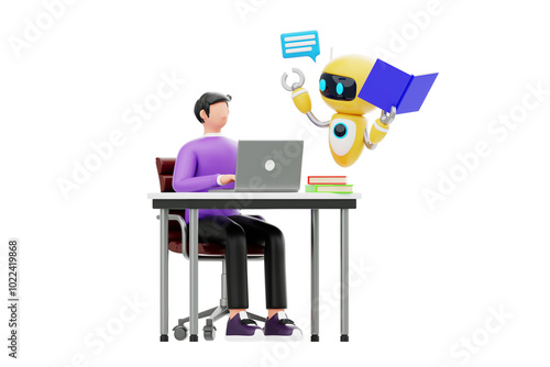 AI Education Tool 3D Character Illustration.
