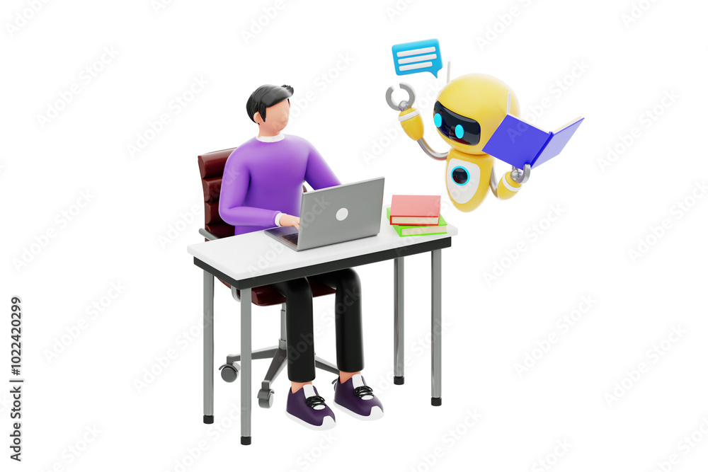 AI Education Tool 3D Character Illustration. AI Education Tool 3D Character Illustration.