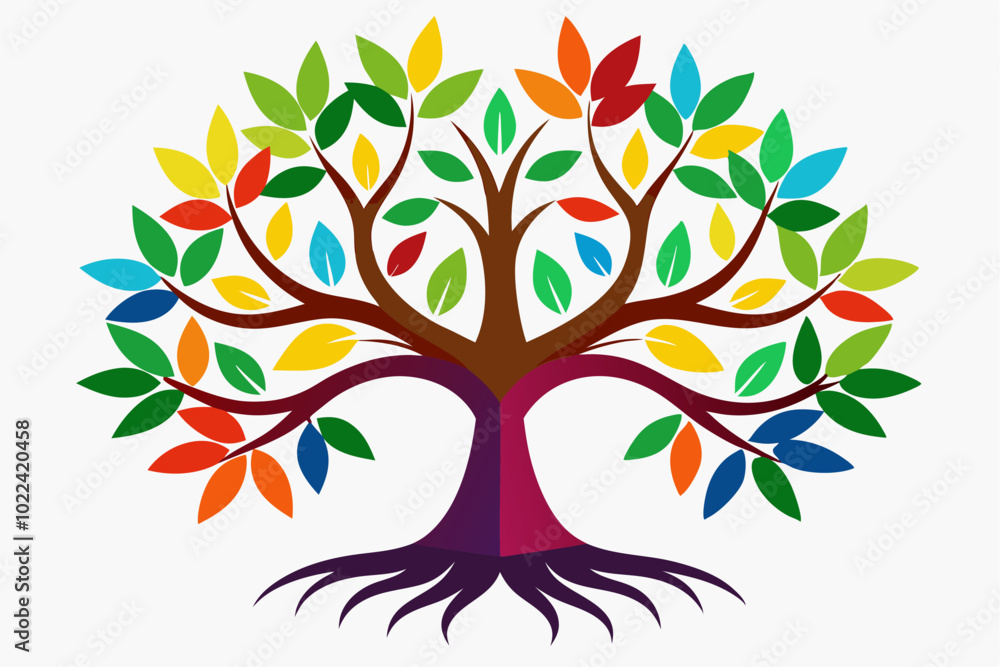 Tree of life with leaves, vector illustration of a colorful tree with roots
Tree of life with leaves, vector illustration of a colorful tree with roots