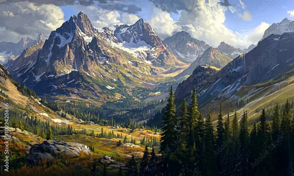 A Majestic View of Snow-capped Mountains and a Verdant Valley A Majestic View of Snow-capped Mountains and a Verdant Valley