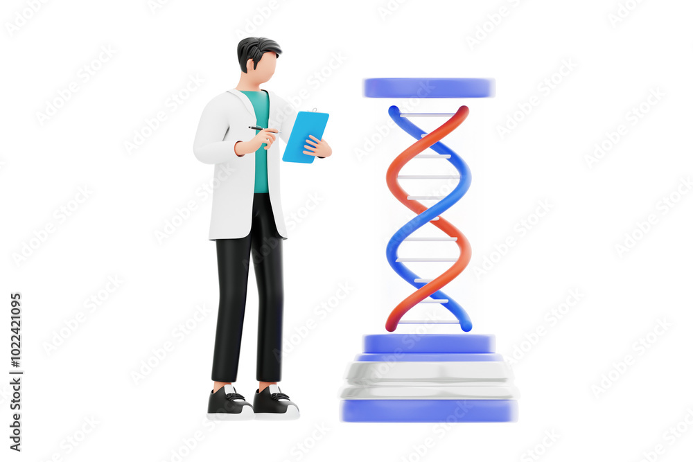 Genetics Research 3D Character Illustration. Genetics Research 3D Character Illustration.
