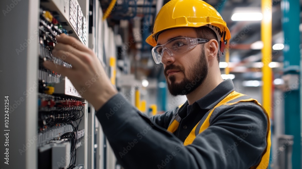 A technician installing and testing electrical systems in a new office building, ensuring compliance with all safety regulations, A technician installing and testing electrical systems in a new office building, ensuring compliance with all safety regulations,