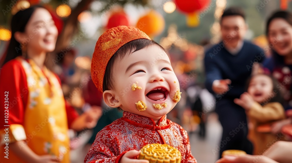Playful Baby Enjoying Traditional Celebration Playful Baby Enjoying Traditional Celebration