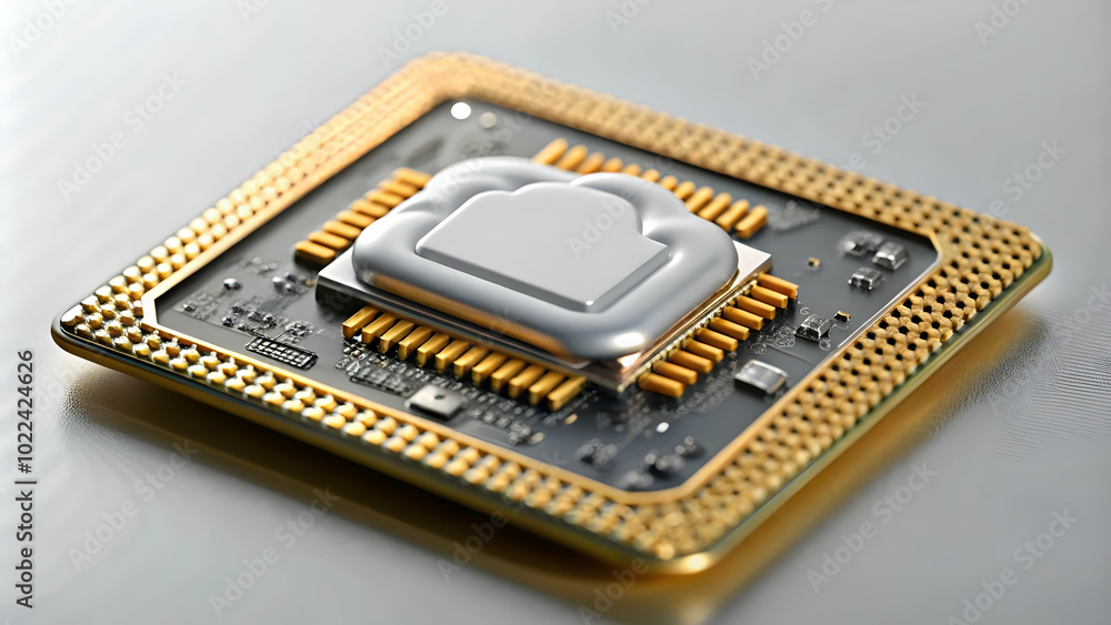 Macro Shot of Cloud Computing Microprocessor Chip: Close-Up Focus on Intricate Details & Engravings Showcasing Advanced Hardware Development for Cloud Services in Photo Stock Concept Macro Shot of Cloud Computing Microprocessor Chip: Close-Up Focus on Intricate Details & Engravings Showcasing Advanced Hardware Development for Cloud Services in Photo Stock Concept