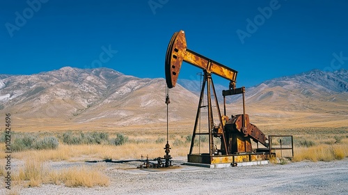 Rusty Oil Pump Jack in a Desert Landscape