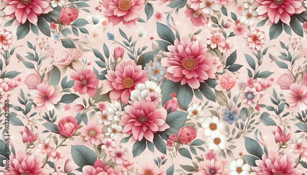 custom made wallpaper toronto digitalElegant Floral Pattern with Pink Blooms