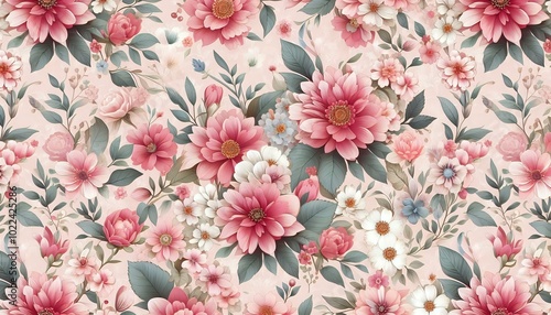 Wallpaper Mural Elegant Floral Pattern with Pink Blooms Torontodigital.ca